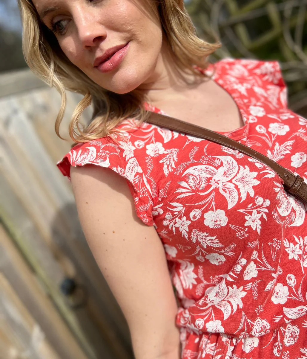 Coral Floral Cotton Jersey Dress - Image 5