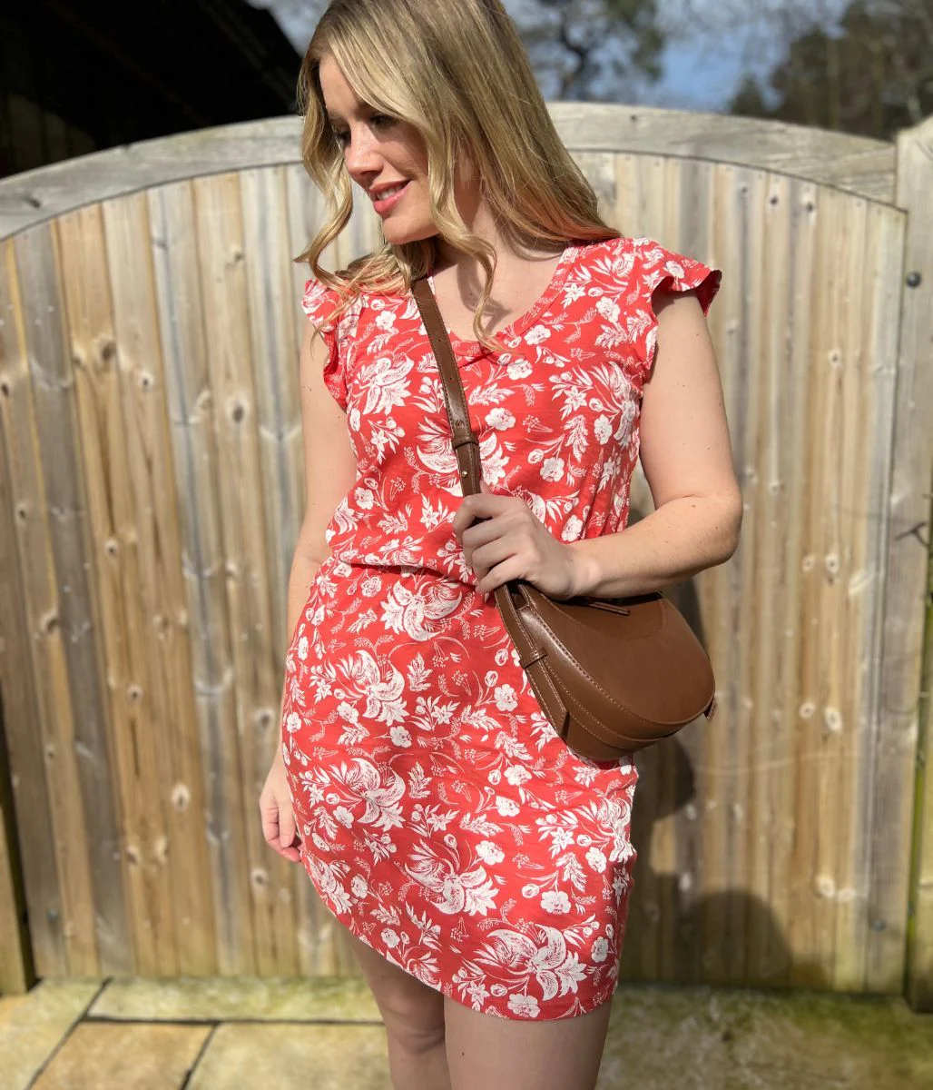 Coral Floral Cotton Jersey Dress - Image 6