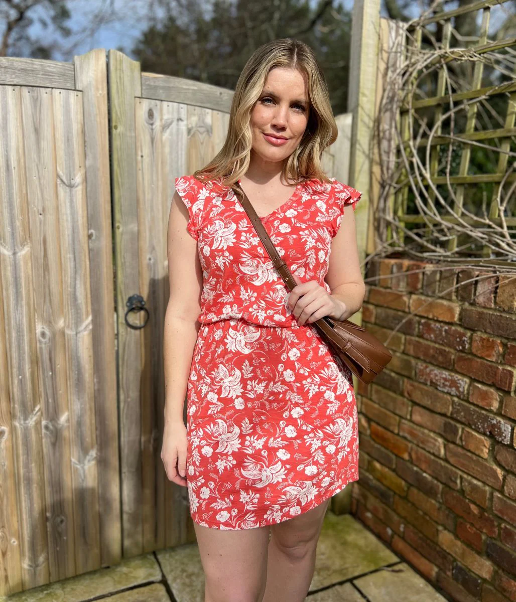 Coral Floral Cotton Jersey Dress - Image 7