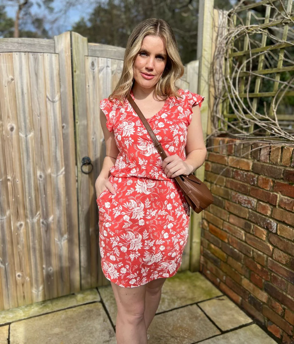 Coral Floral Cotton Jersey Dress - Image 9