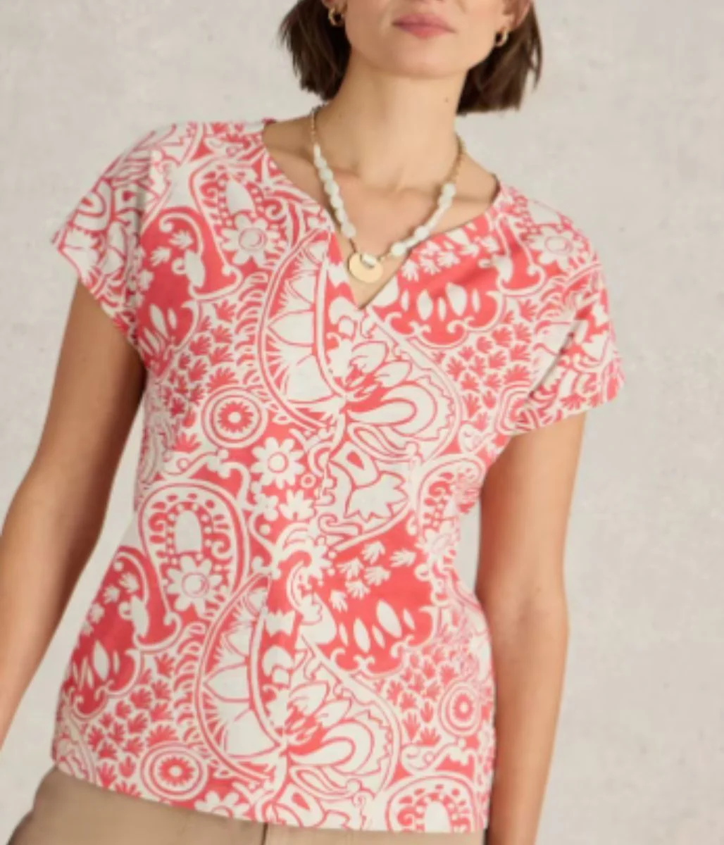 Coral Nelly Printed Notch Neck Tee - Image 2