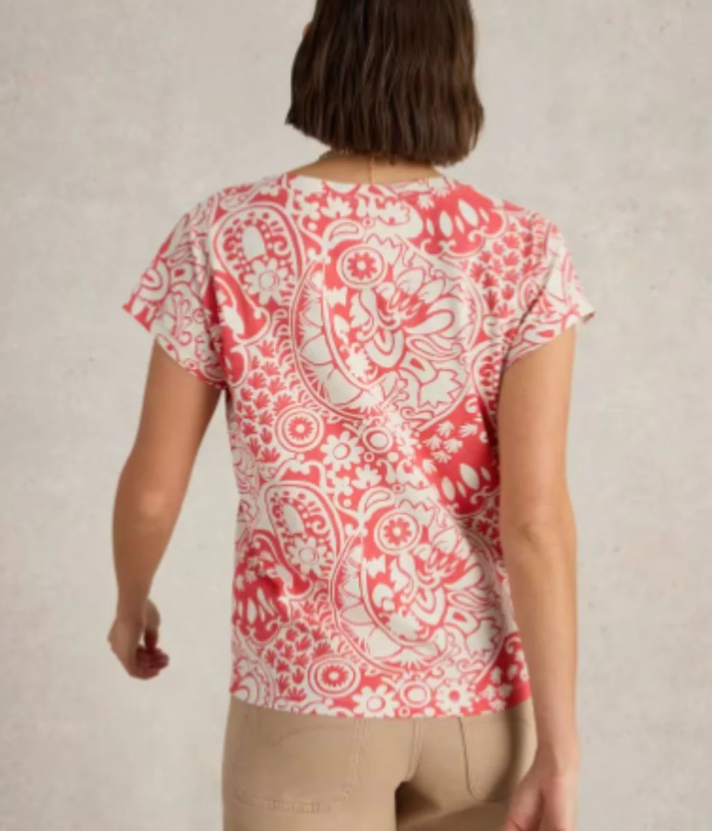 Coral Nelly Printed Notch Neck Tee - Image 3