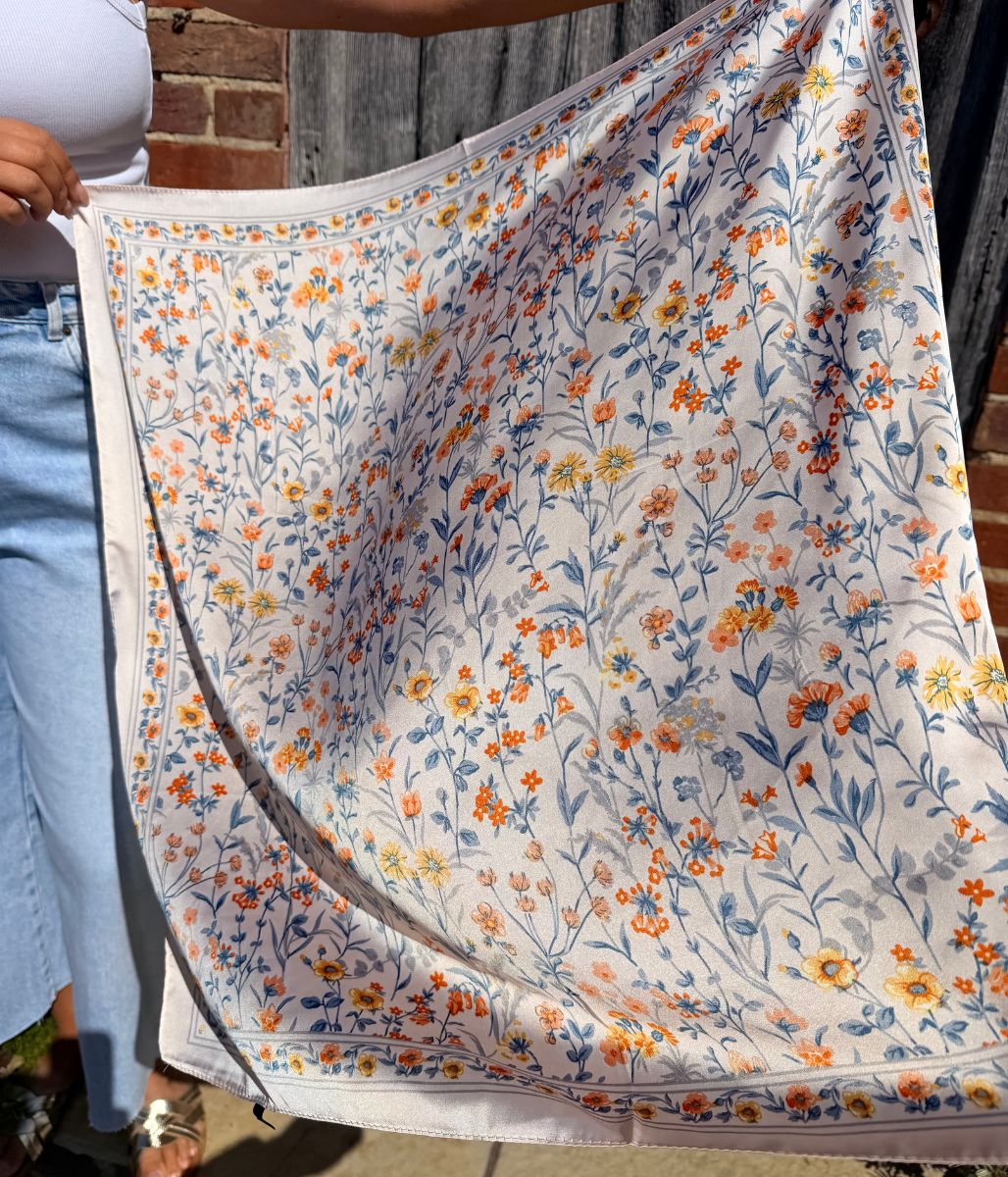 Cream Meadow Bloom Print Square Scarf - Image 2
