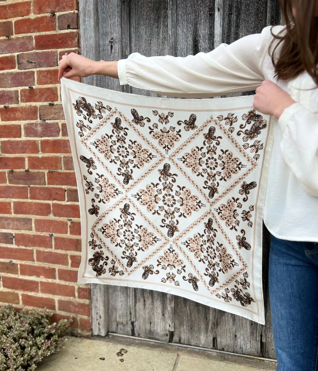 Cream Paisley Print Square Scarf - Image 2