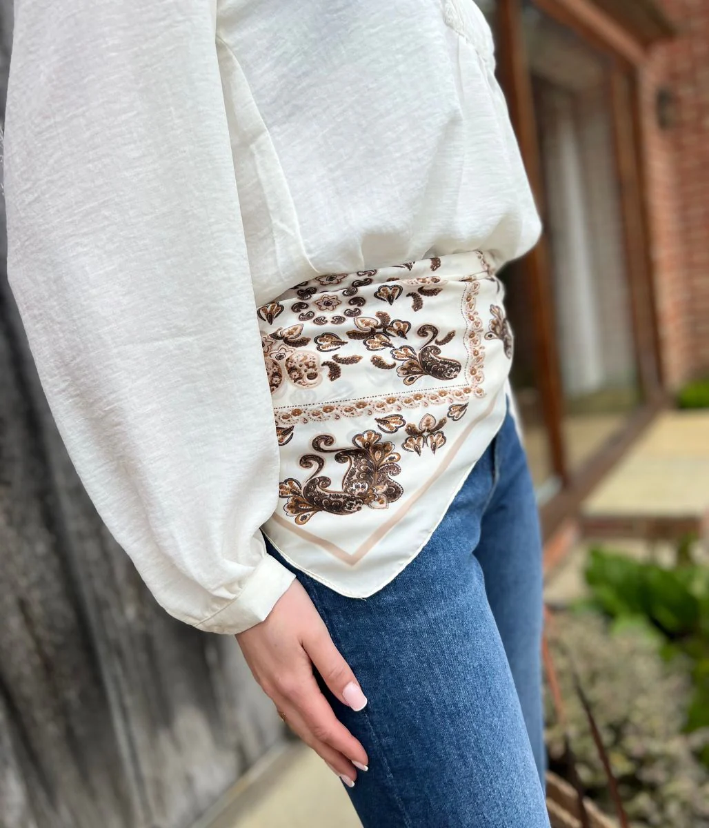 Cream Paisley Print Square Scarf - Image 6