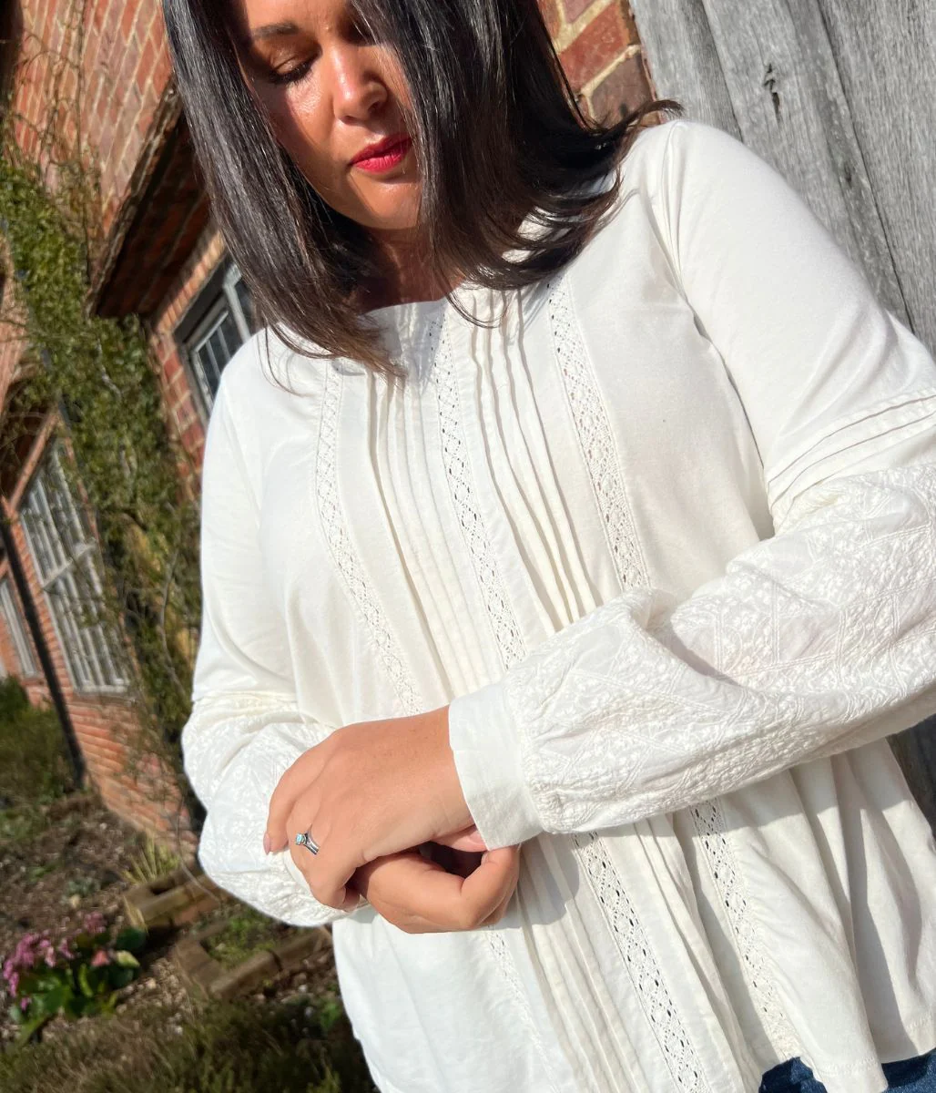Cream Pintuck Long Sleeve Top - Image 4