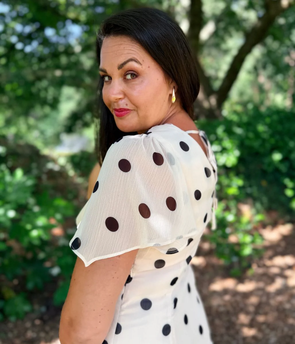 Cream Polka Dot Midi Dress - Image 3