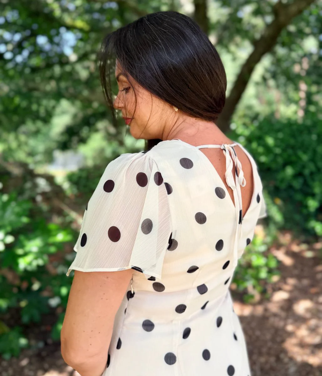Cream Polka Dot Midi Dress - Image 4