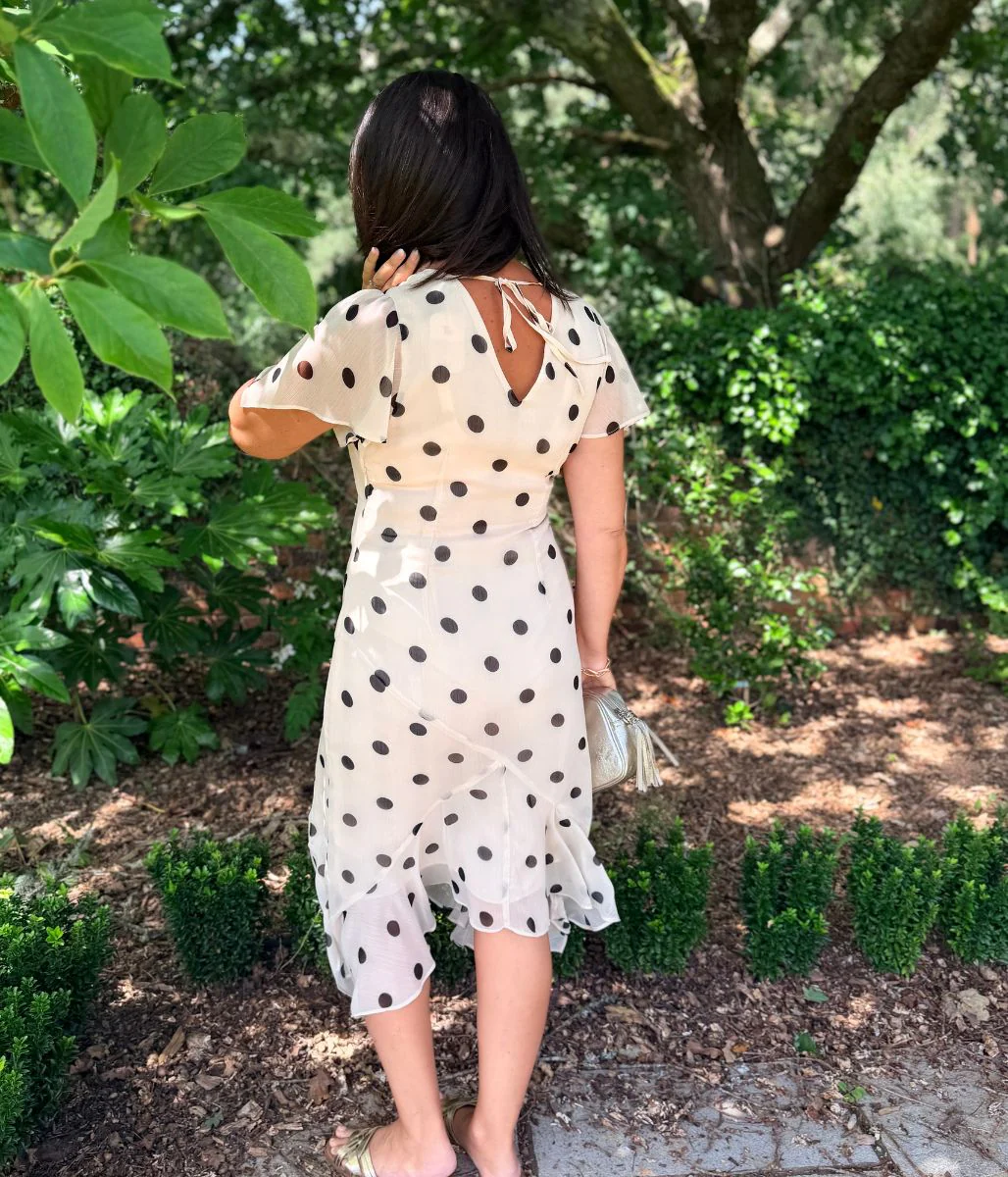 Cream Polka Dot Midi Dress - Image 5