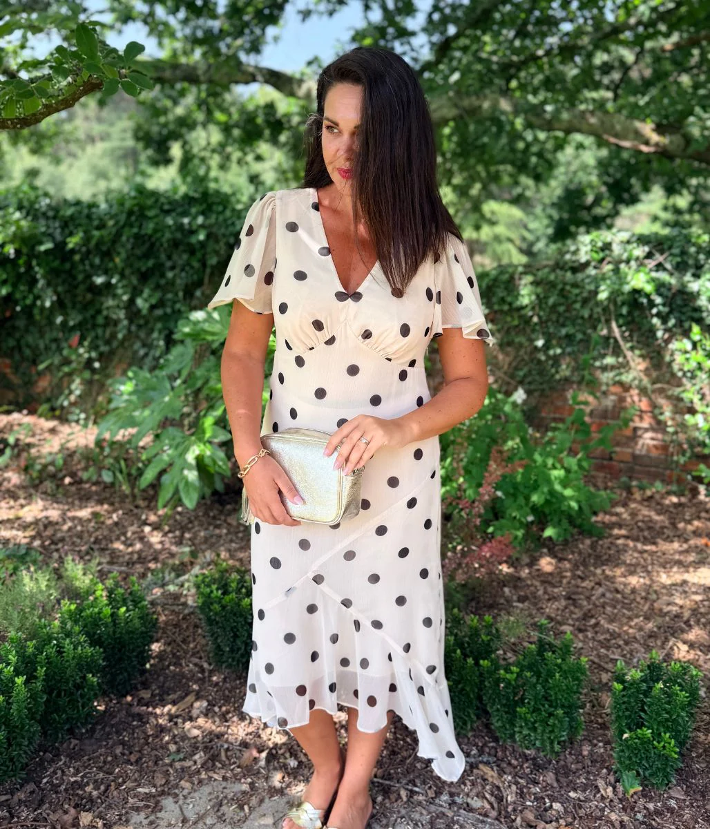 Cream Polka Dot Midi Dress - Image 7