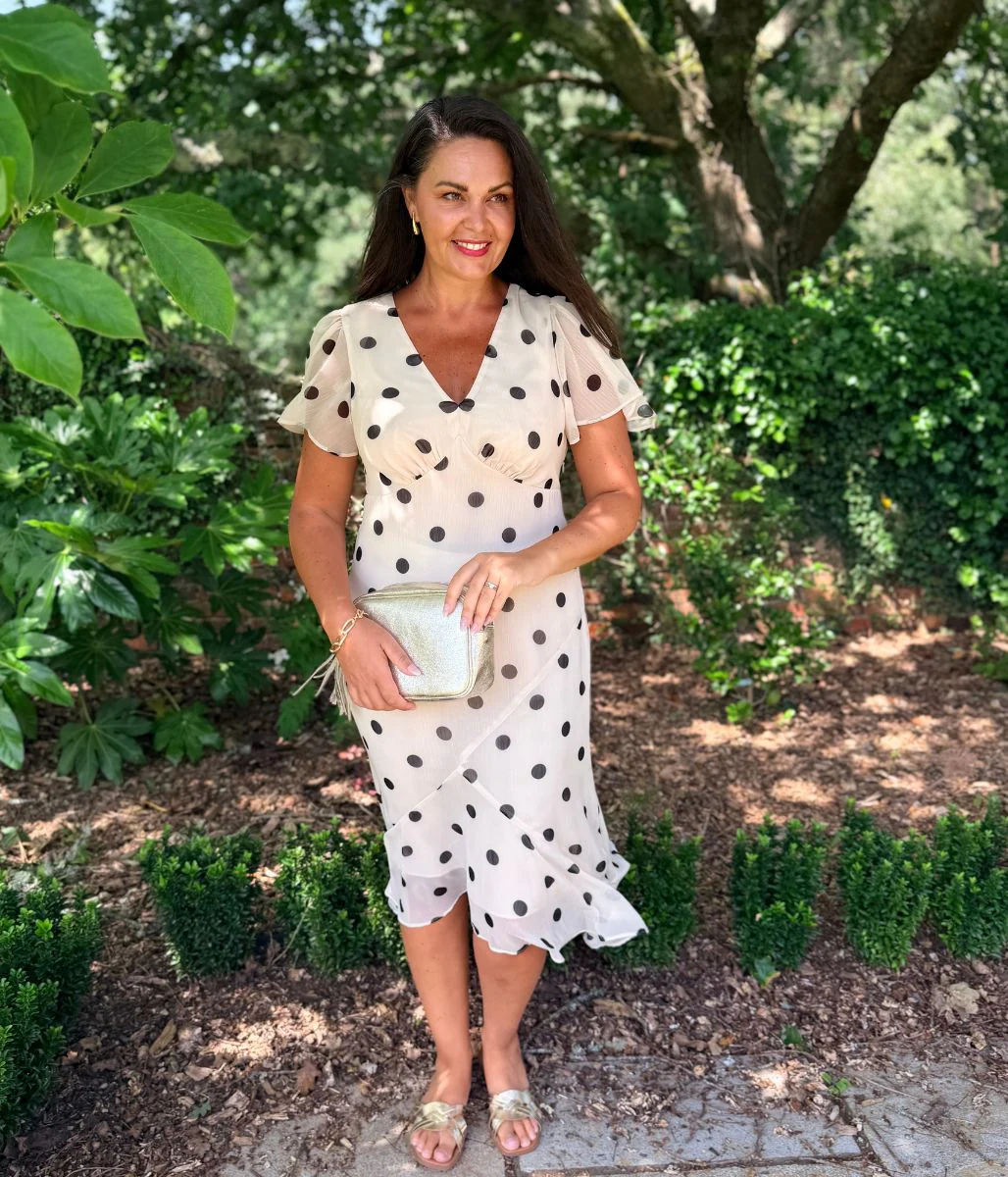 Cream Polka Dot Midi Dress - Image 9