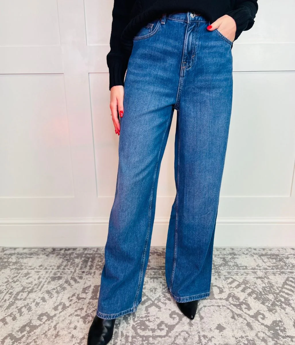 Mid Blue Denim Wide Leg Jeans - Image 3