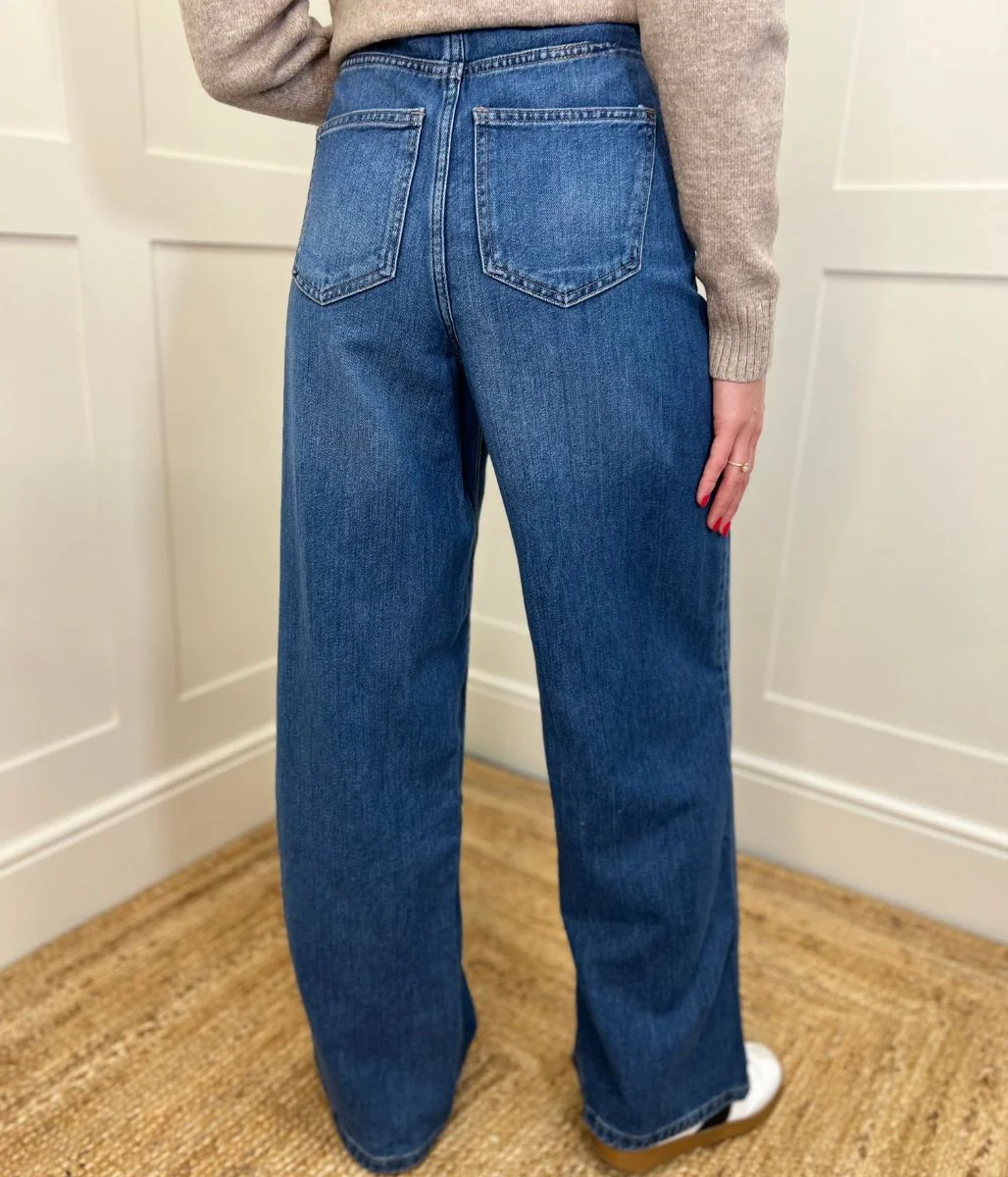 Dark Blue Denim Lyocell Blend Wide Leg Jeans - Image 6