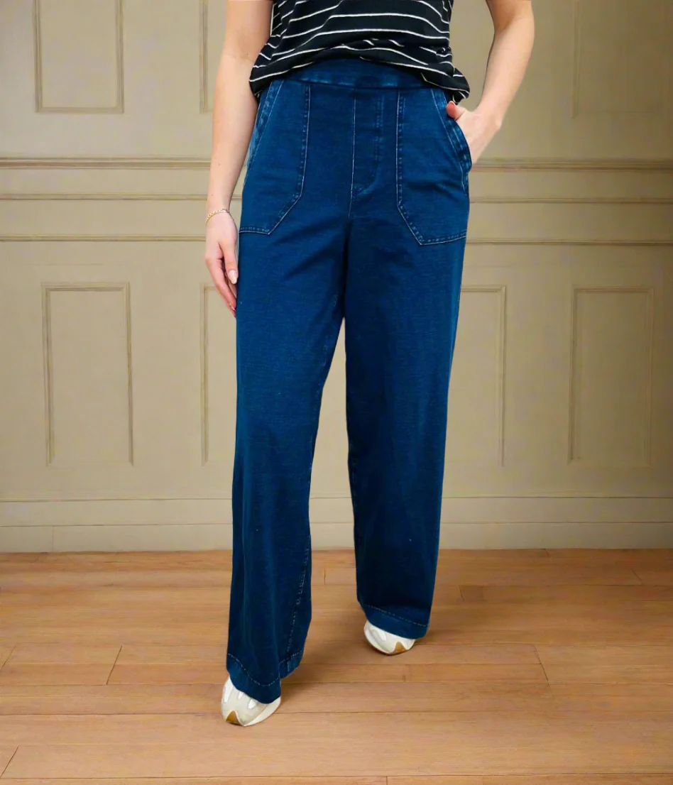 Dark Denim Casual Wide Leg Trousers - Image 3
