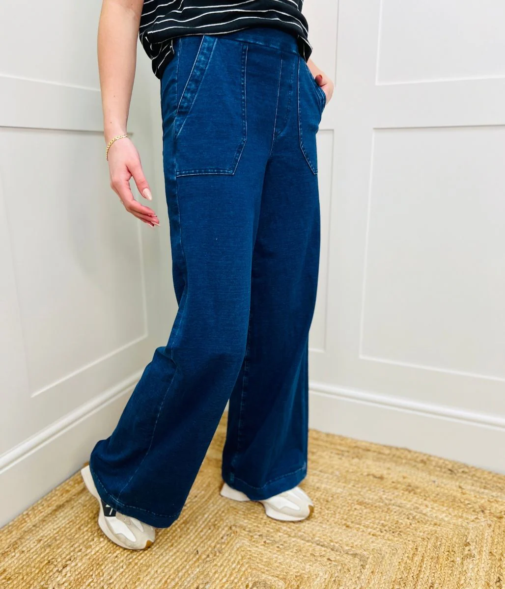 Dark Denim Casual Wide Leg Trousers - Image 4