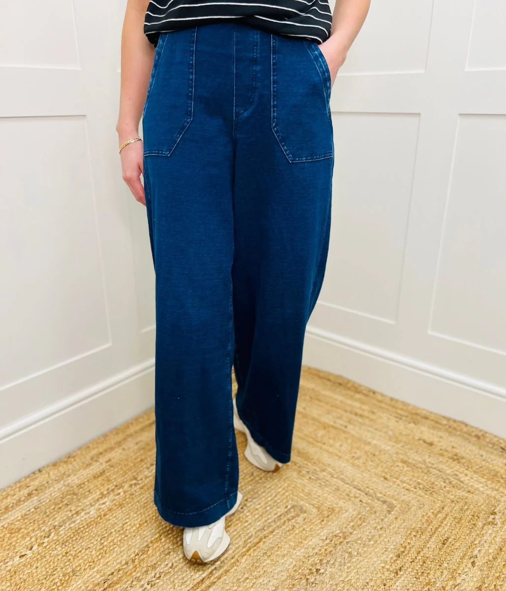Dark Denim Casual Wide Leg Trousers - Image 5