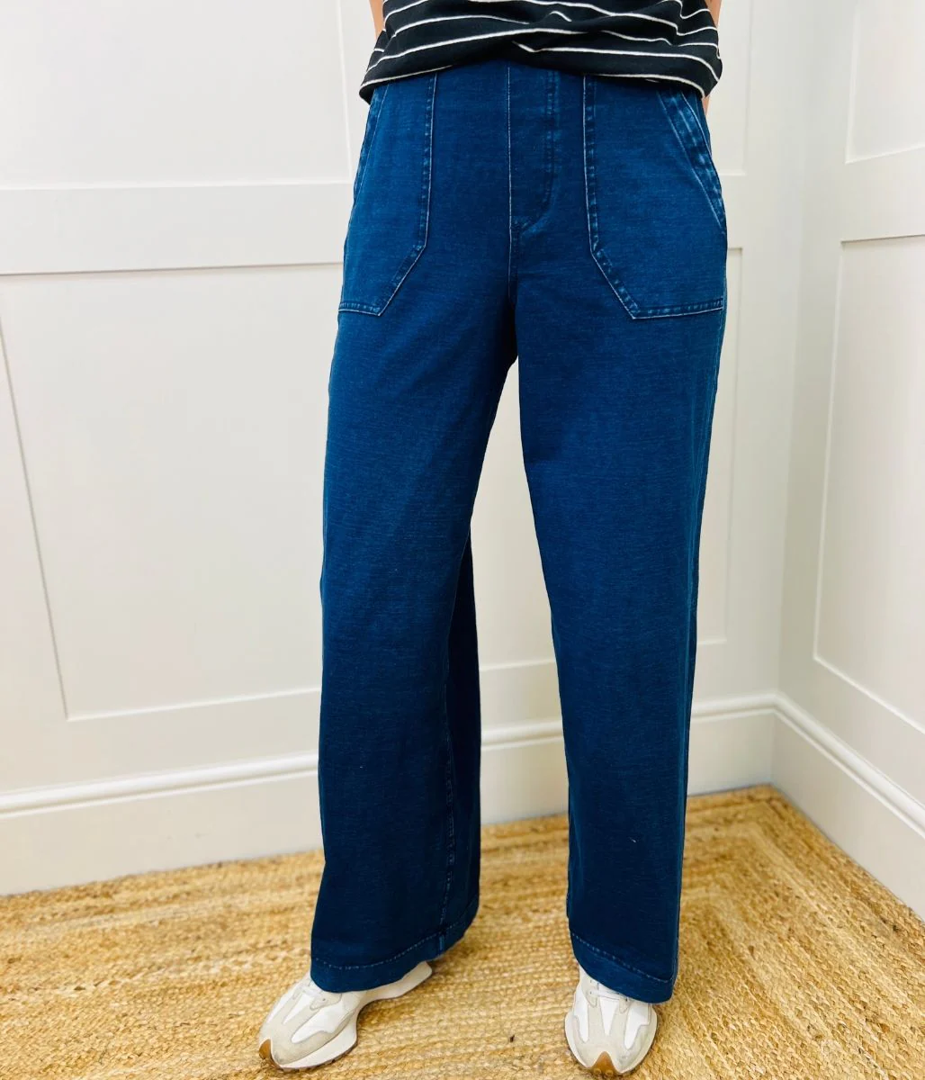 Dark Denim Casual Wide Leg Trousers - Image 6