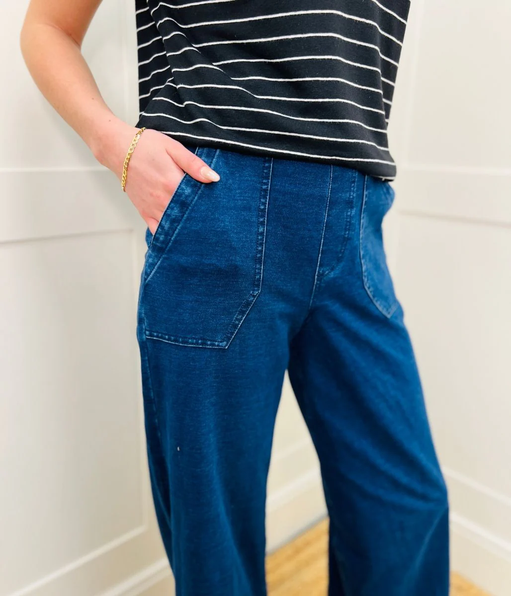 Dark Denim Casual Wide Leg Trousers - Image 7