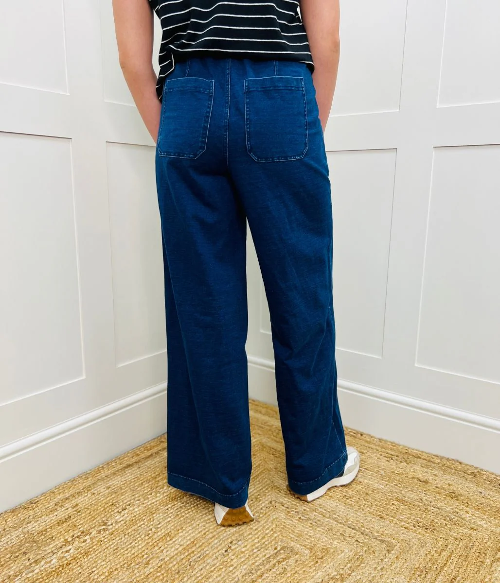 Dark Denim Casual Wide Leg Trousers - Image 8