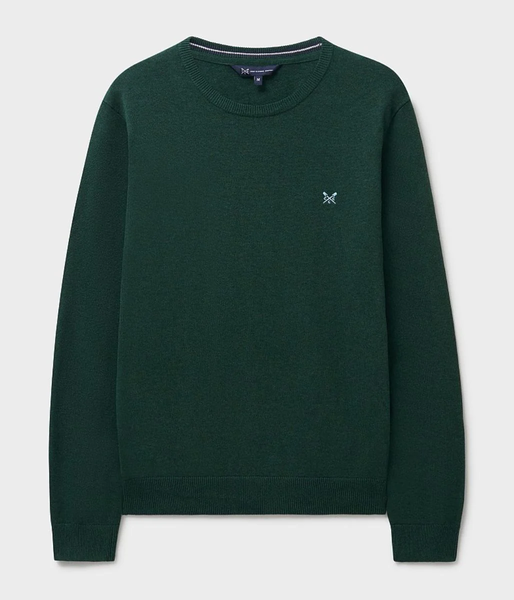 Dark Green Mens Cotton Crew Neck Logo Jumper - Image 2