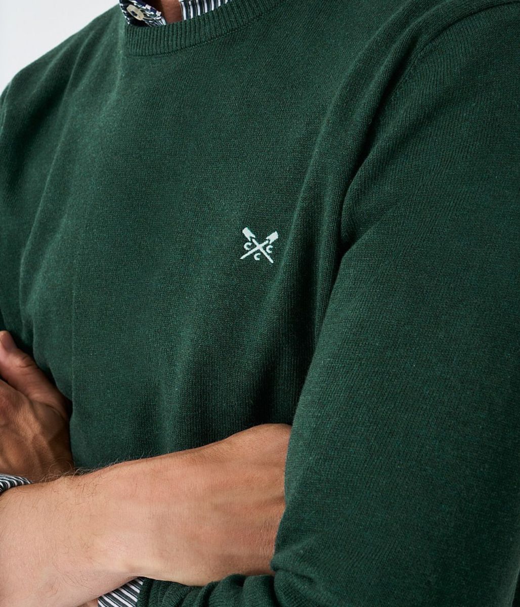 Dark Green Mens Cotton Crew Neck Logo Jumper - Image 3