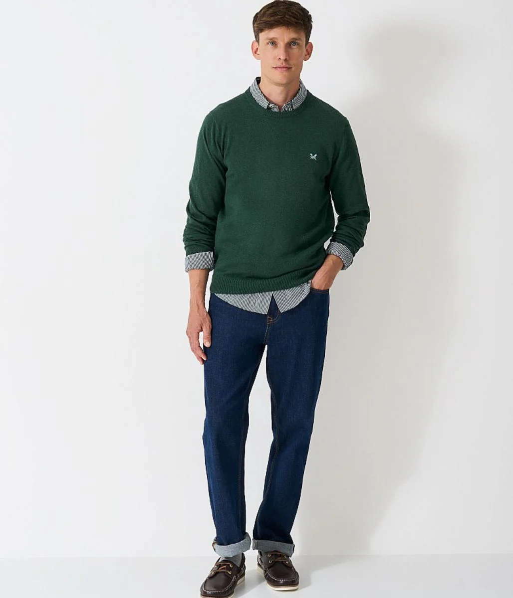 Dark Green Mens Cotton Crew Neck Logo Jumper - Image 4