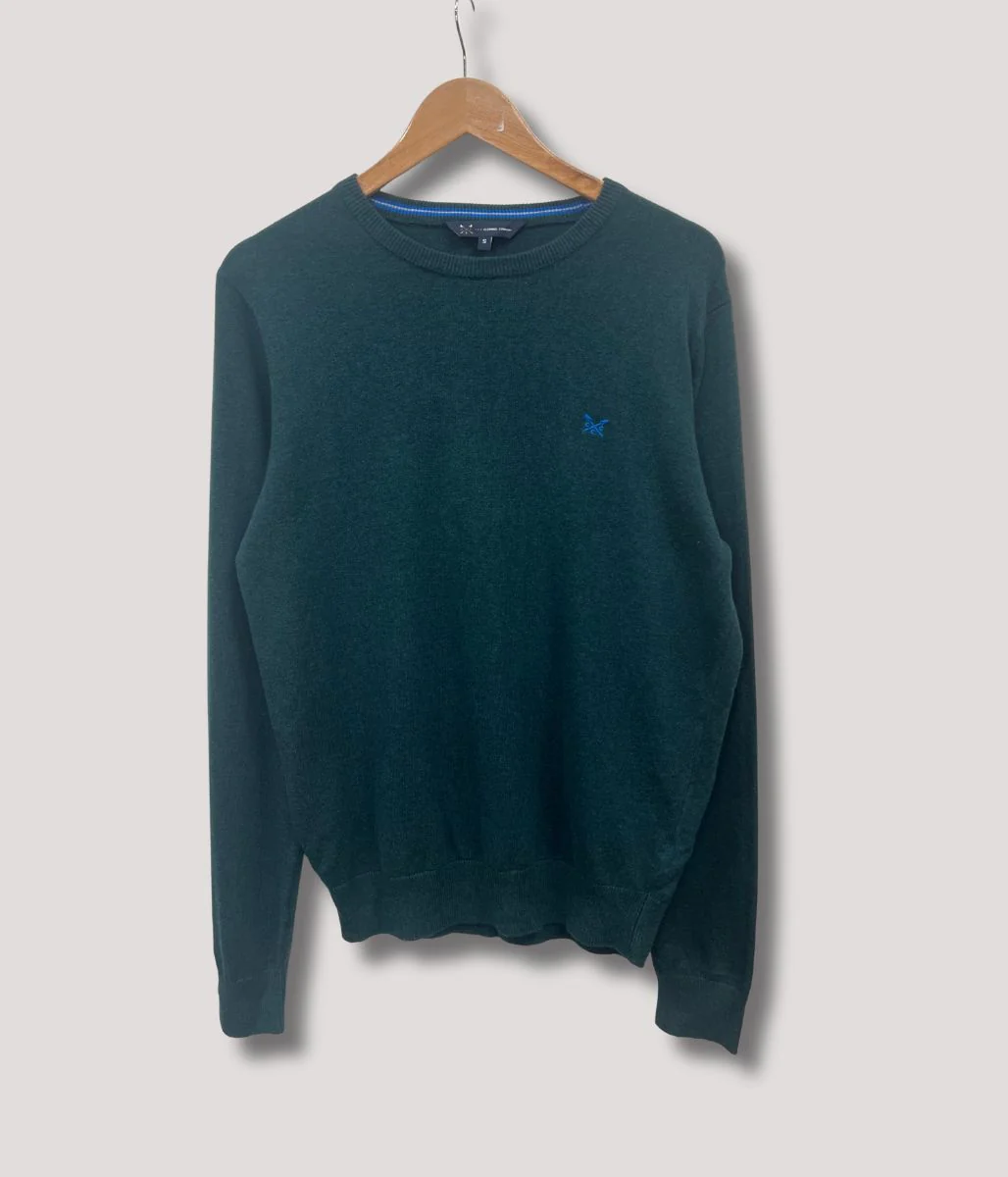 Dark Green Mens Cotton Crew Neck Logo Jumper - Image 5