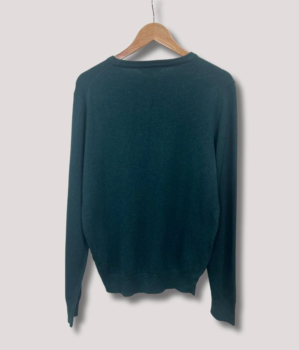 Dark Green Mens Cotton Crew Neck Logo Jumper - Image 6
