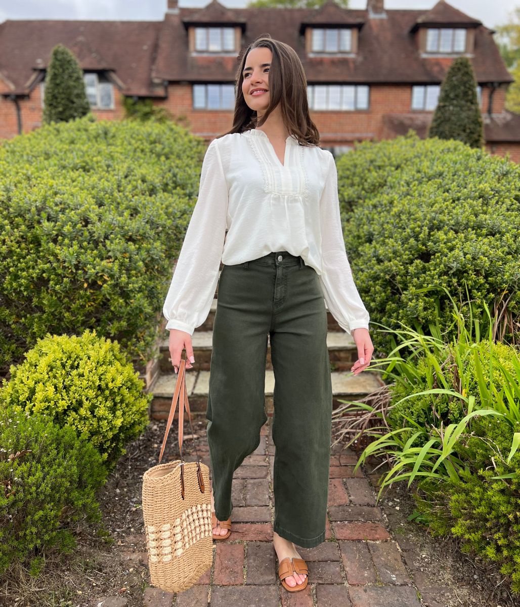 Dark Green Wide Leg Ankle Grazer Jeans