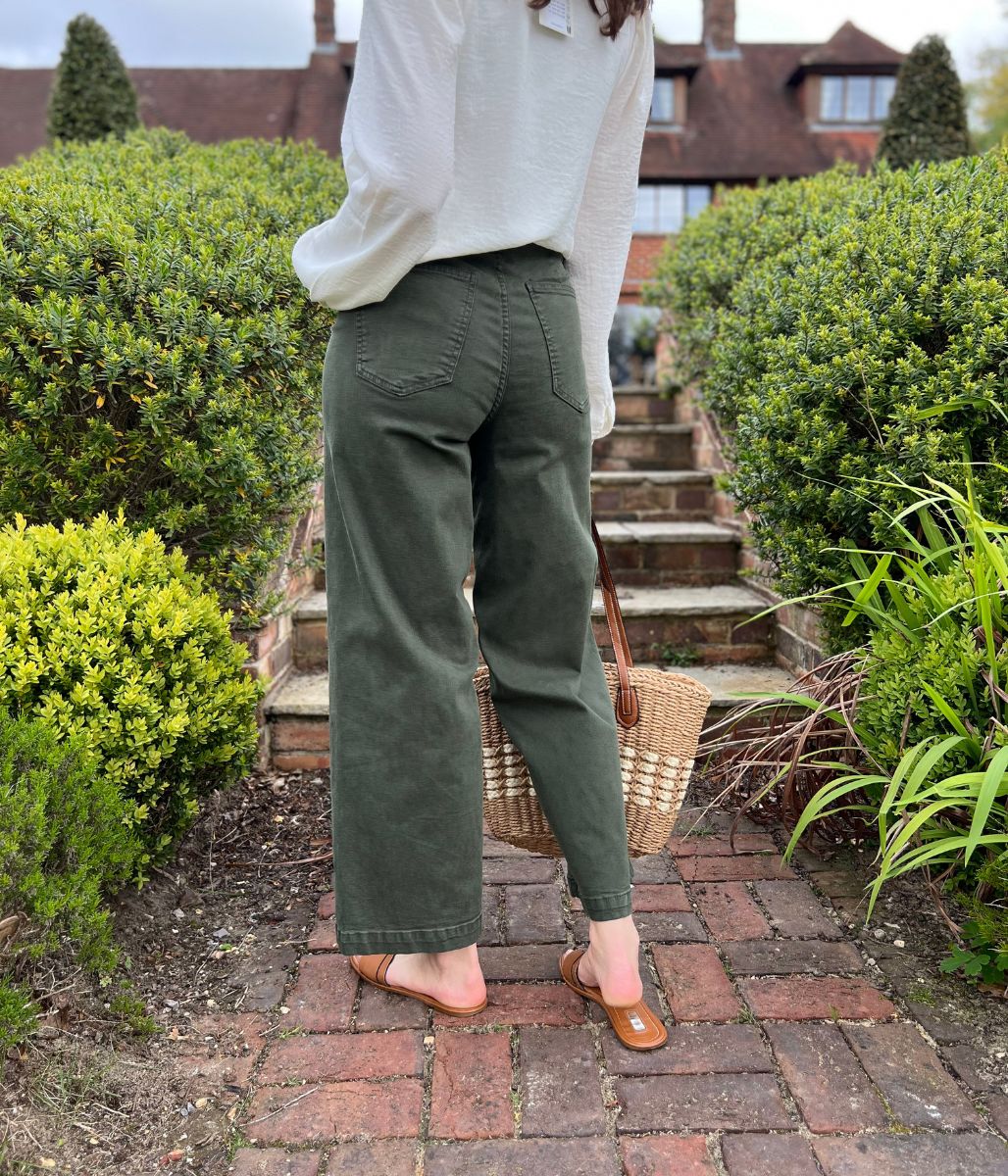 Dark Green Wide Leg Ankle Grazer Jeans - Image 2