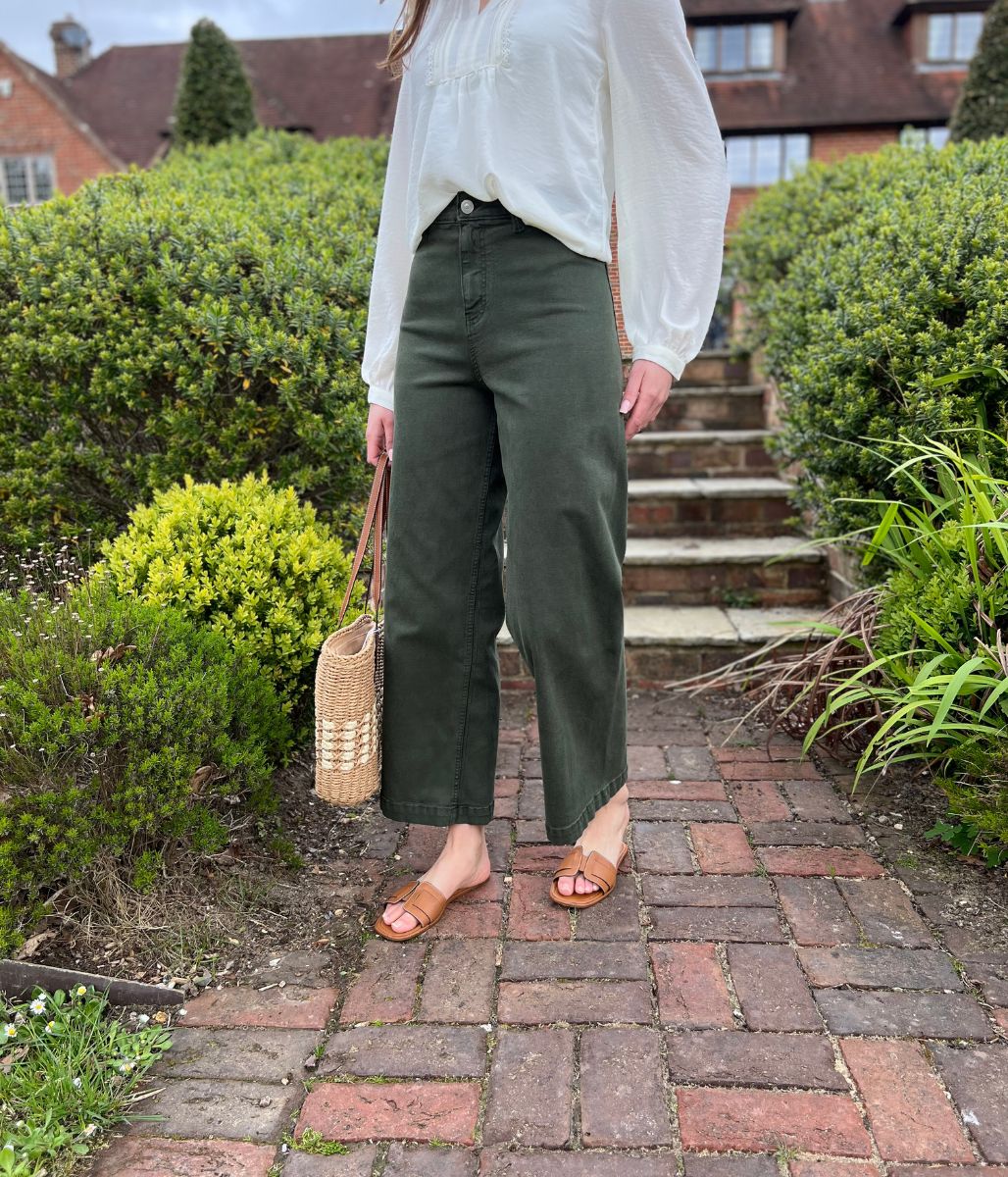 Dark Green Wide Leg Ankle Grazer Jeans - Image 4