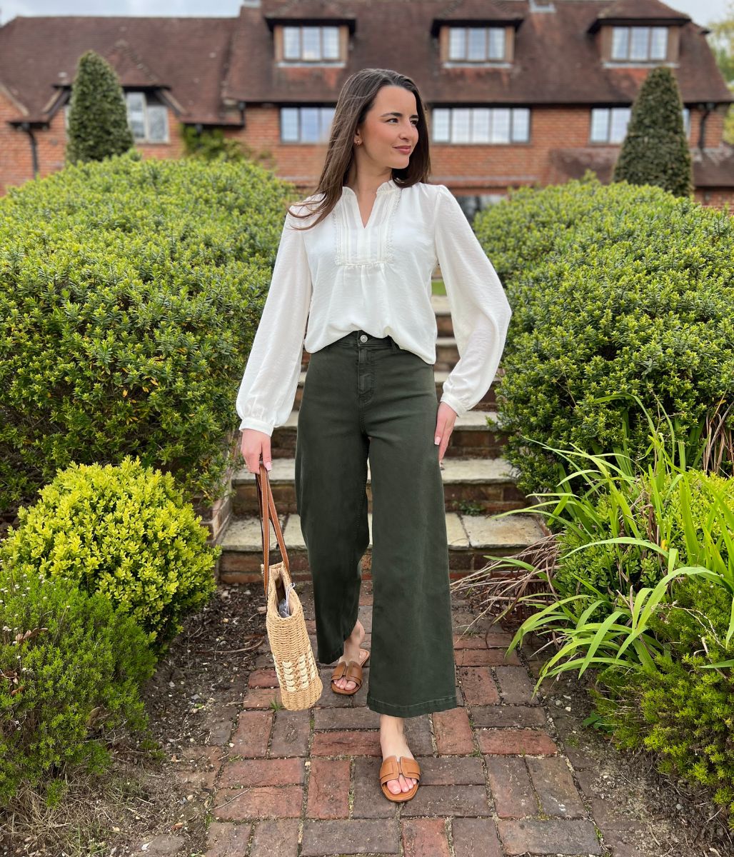 Dark Green Wide Leg Ankle Grazer Jeans - Image 5