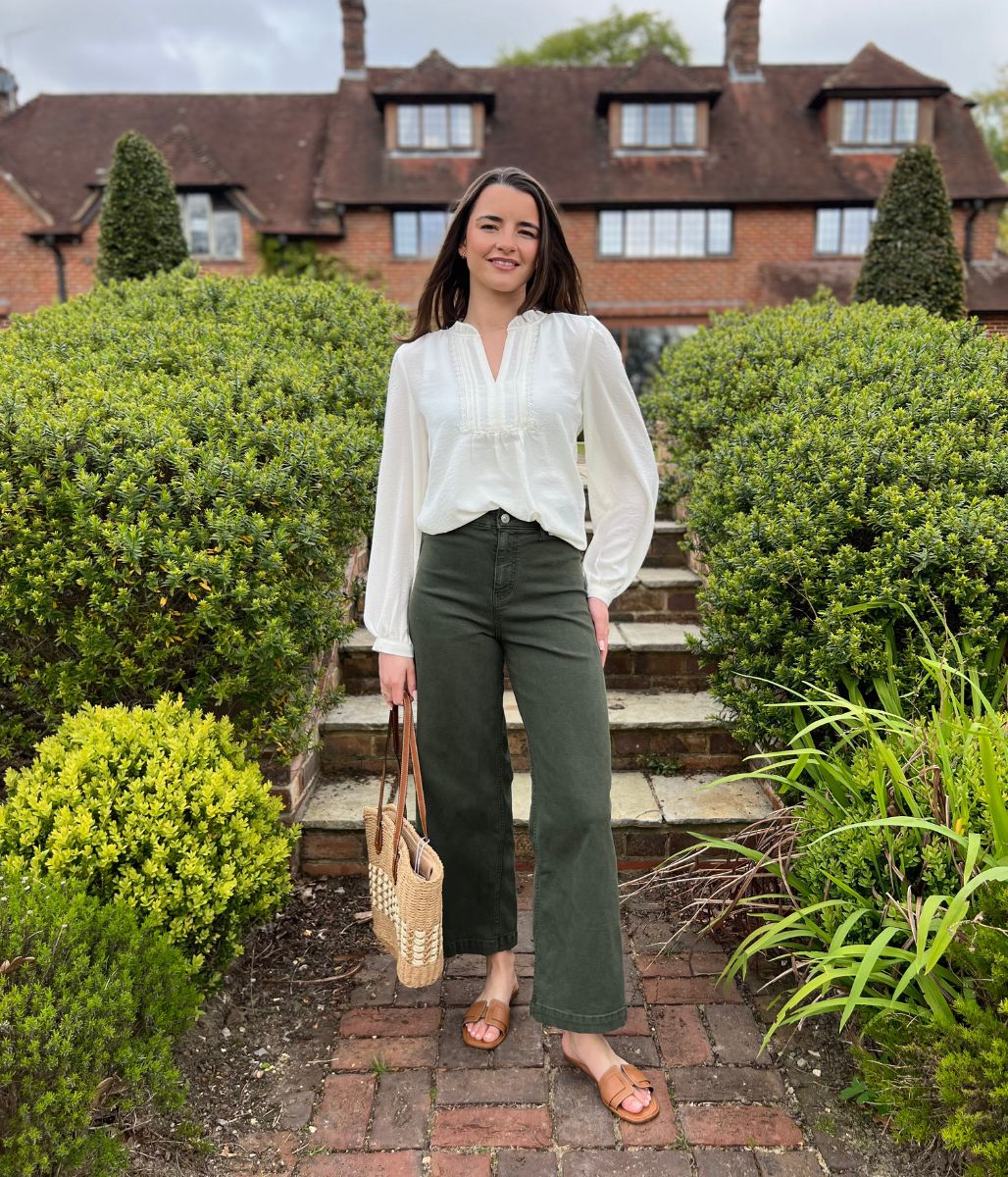 Dark Green Wide Leg Ankle Grazer Jeans - Image 6