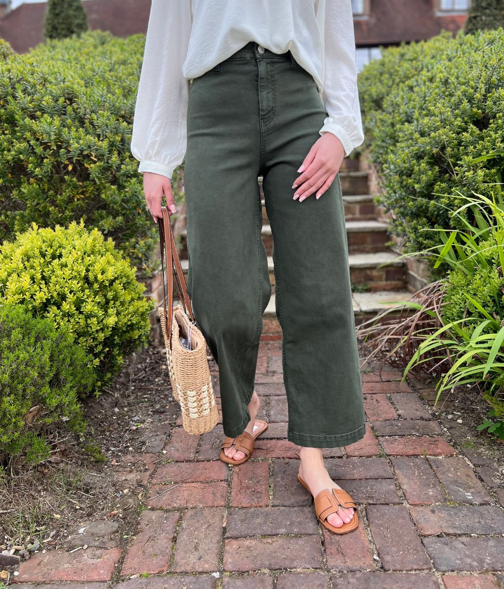 Dark Green Wide Leg Ankle Grazer Jeans - Image 7