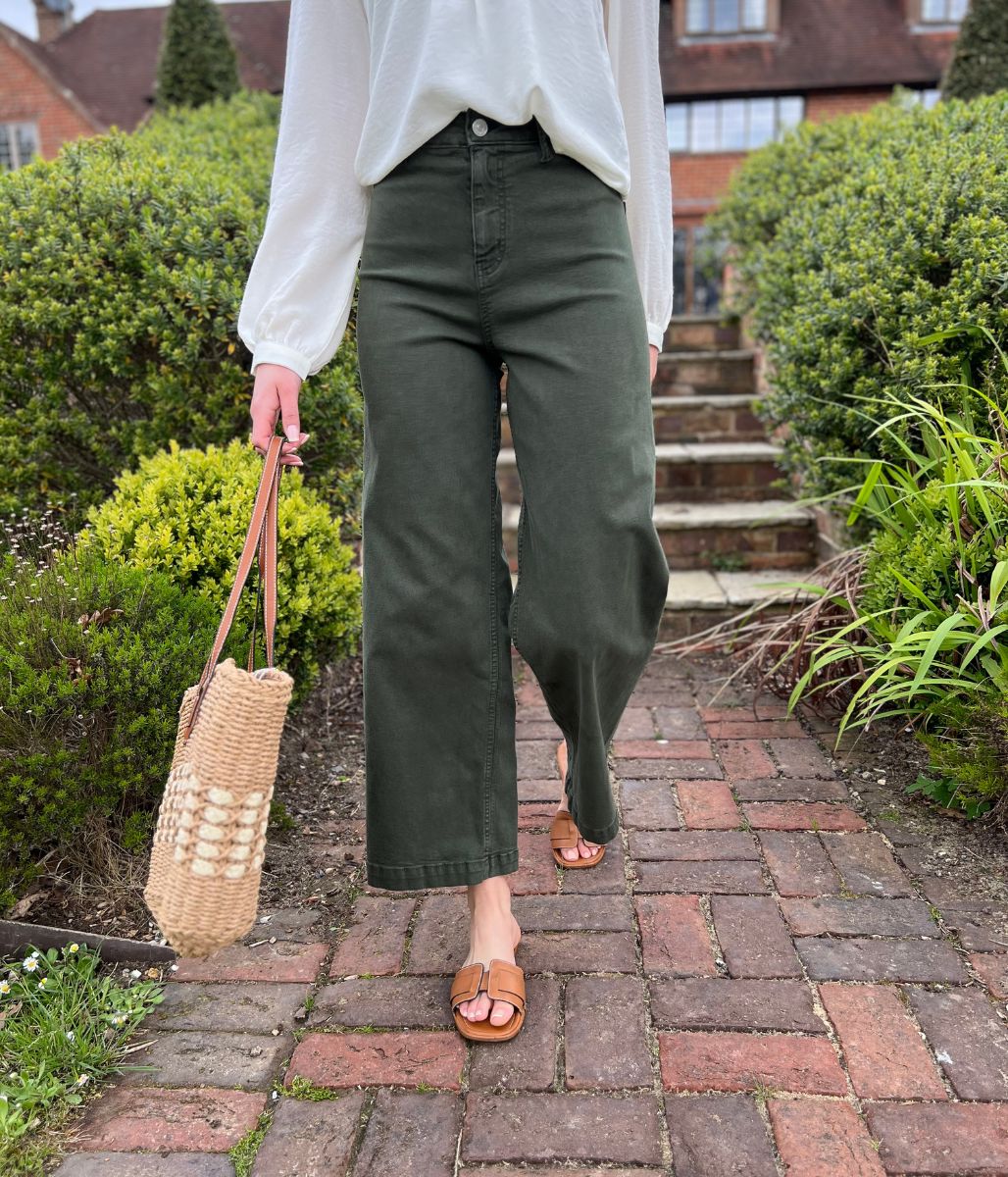 Dark Green Wide Leg Ankle Grazer Jeans - Image 8