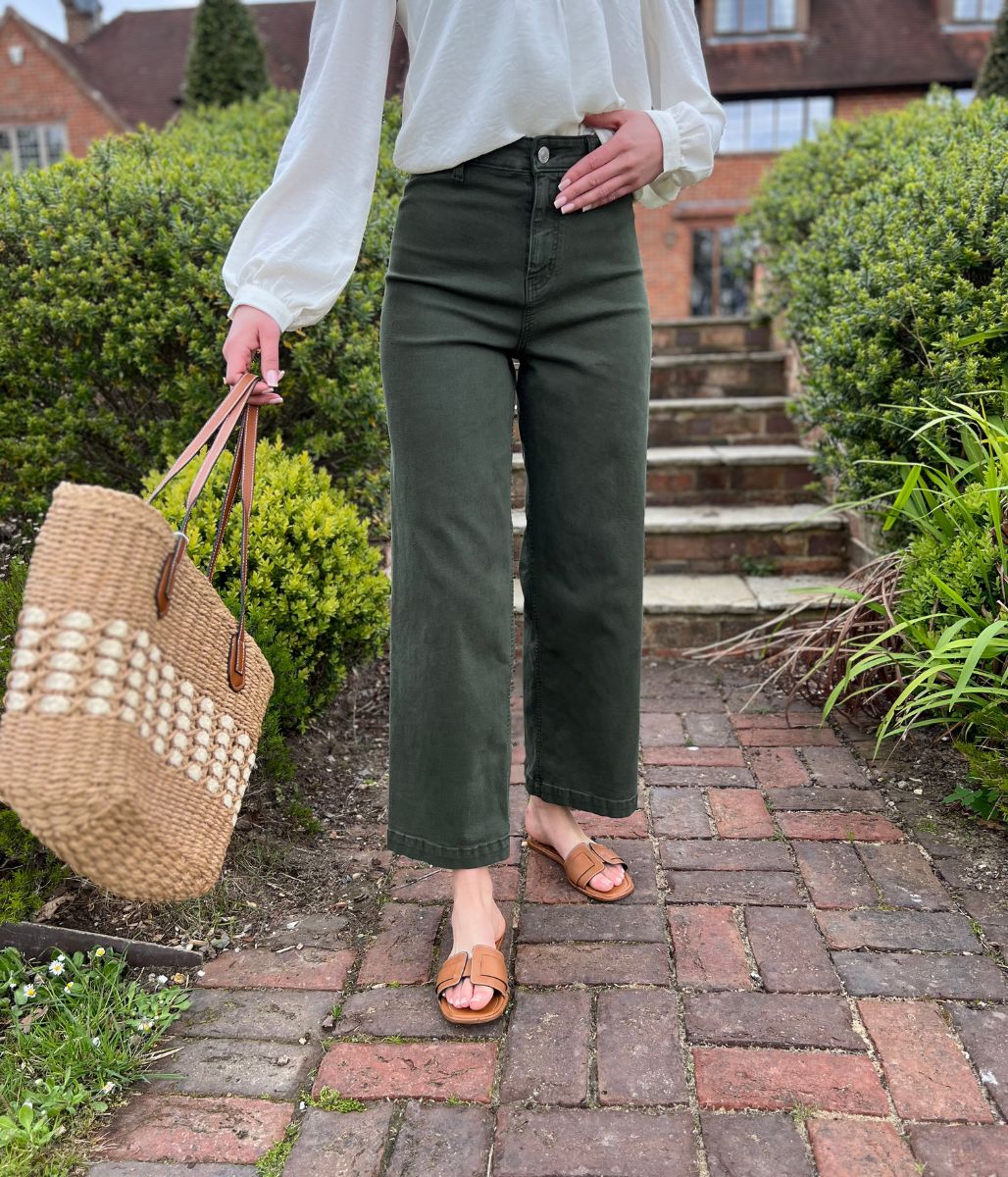 Dark Green Wide Leg Ankle Grazer Jeans - Image 9