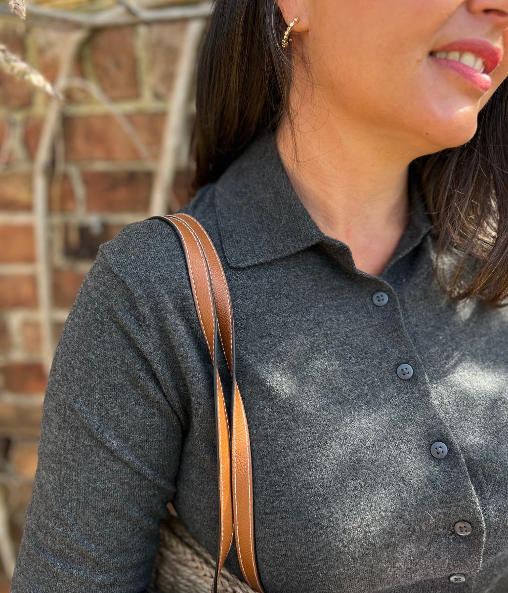 Dark Grey Collared Wool Blend Cardigan - Image 3