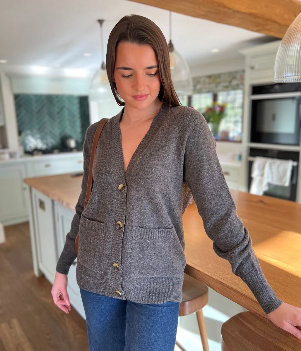 Dark Grey V Neck Cardigan - Image 7