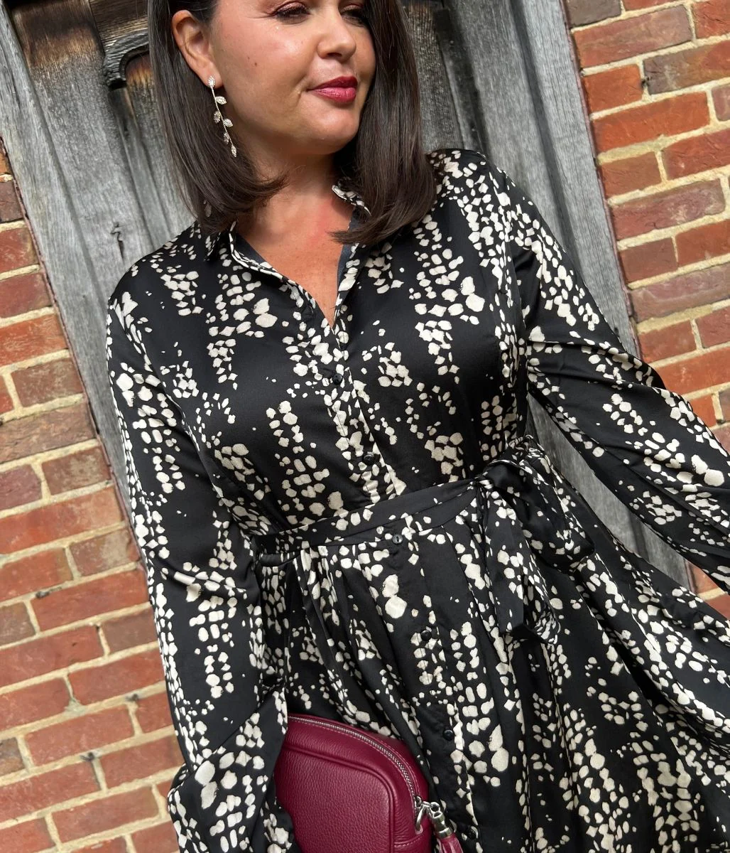 Davina Satin Belted Shirt Dress - Image 9