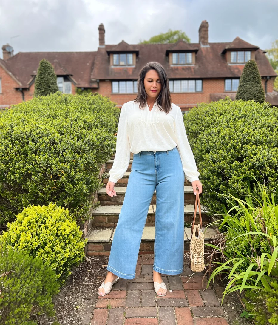 Denim Blue Wide Leg Ankle Grazer Jeans