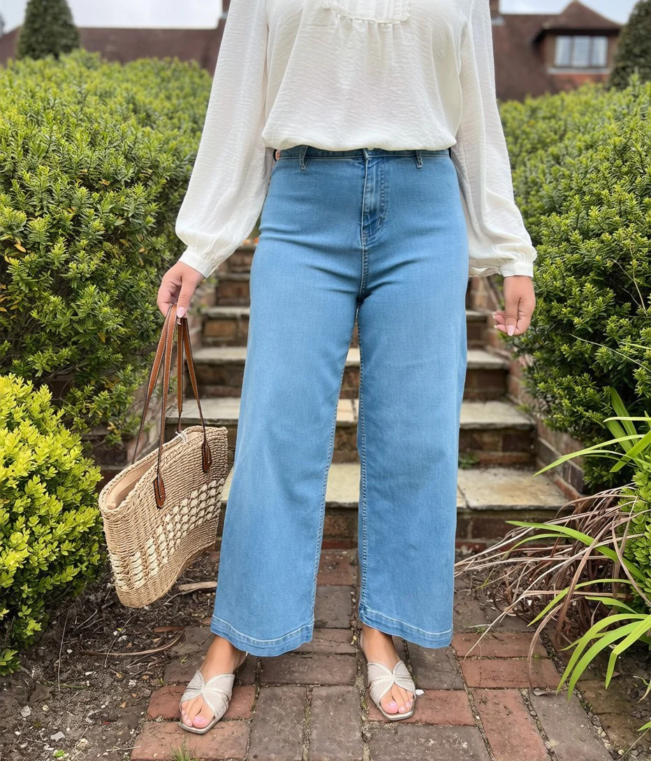 Denim Blue Wide Leg Ankle Grazer Jeans - Image 2