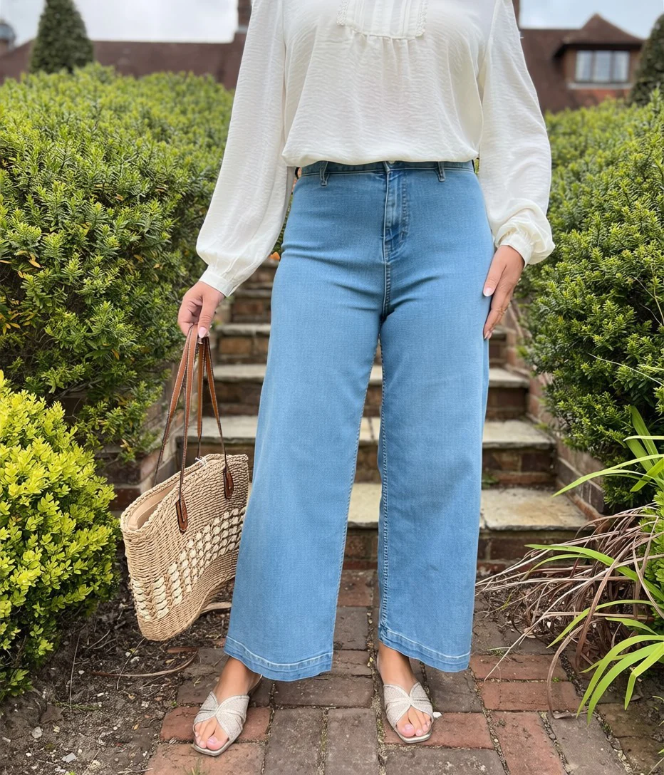 Denim Blue Wide Leg Ankle Grazer Jeans - Image 3