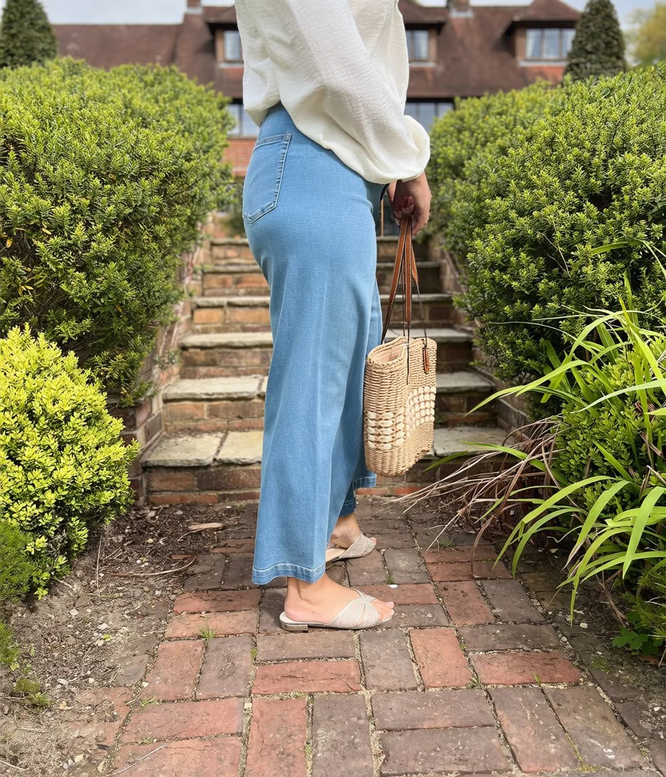 Denim Blue Wide Leg Ankle Grazer Jeans - Image 4