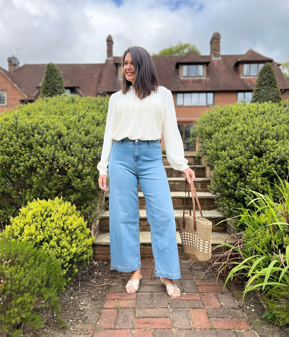Denim Blue Wide Leg Ankle Grazer Jeans - Image 5