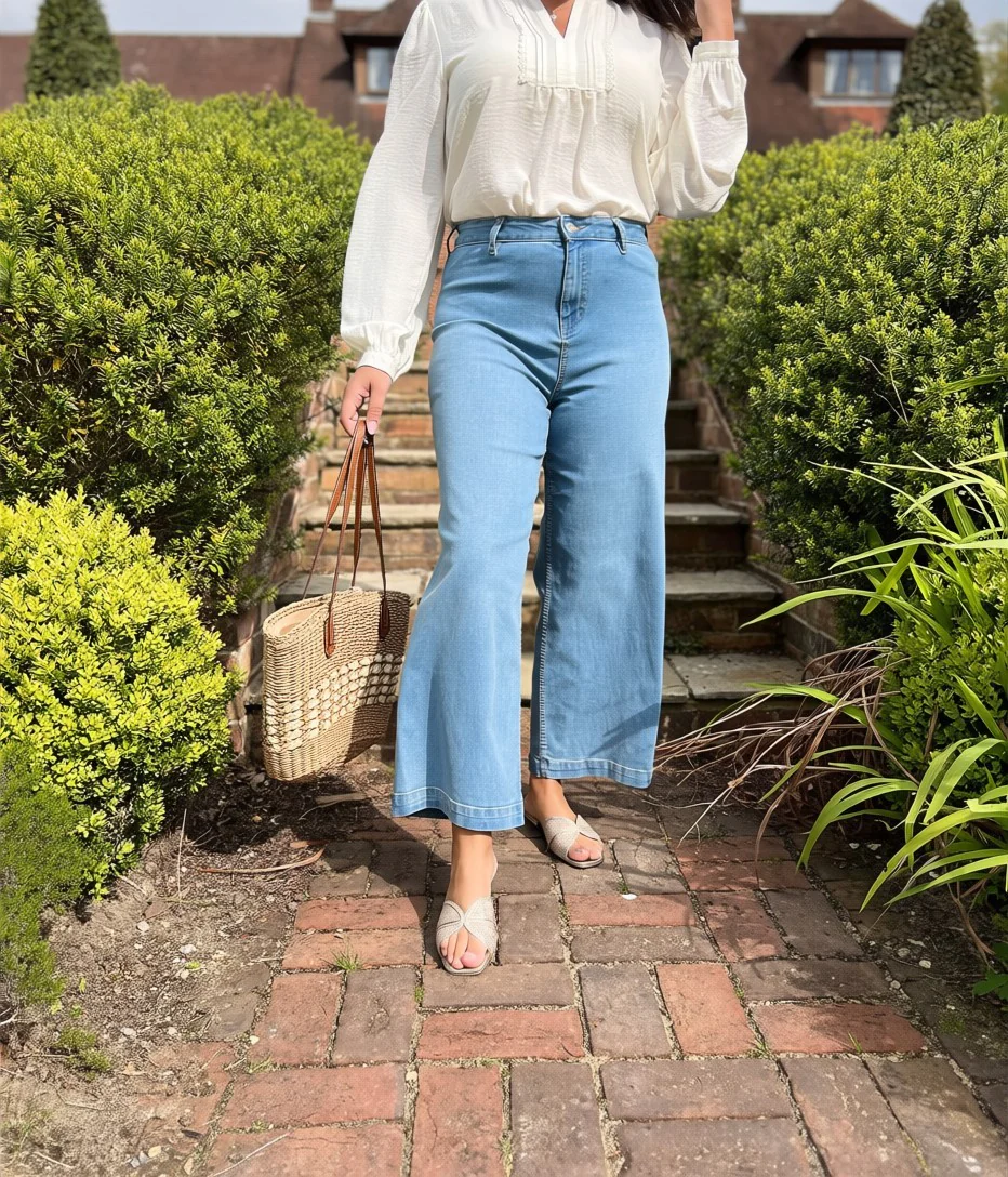 Denim Blue Wide Leg Ankle Grazer Jeans - Image 6