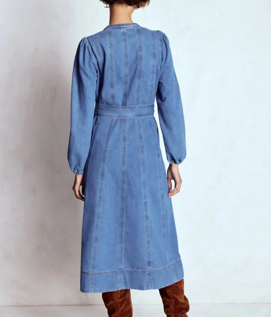 Denim Ros Panelled Midi Dress - Image 3
