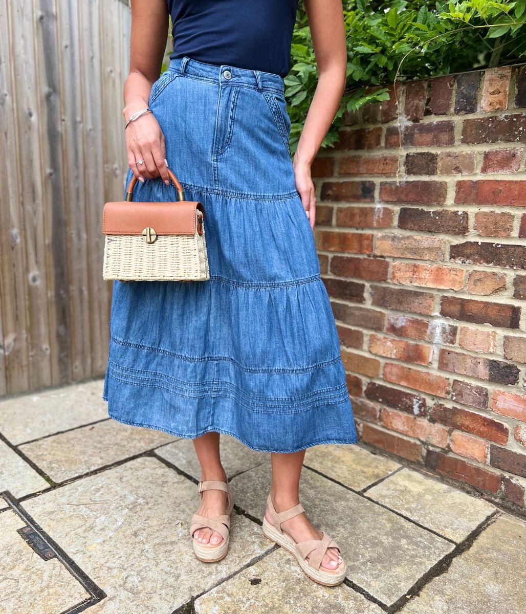 Denim Tiered Midi Skirt - Seconds - Image 5