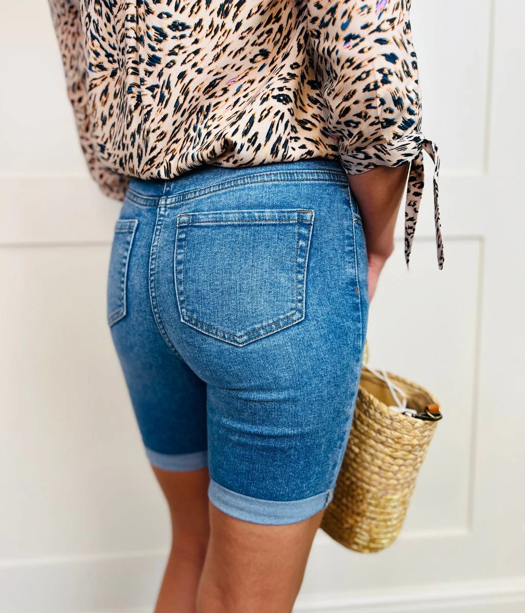 Denim Turn Up Shorts - Image 6