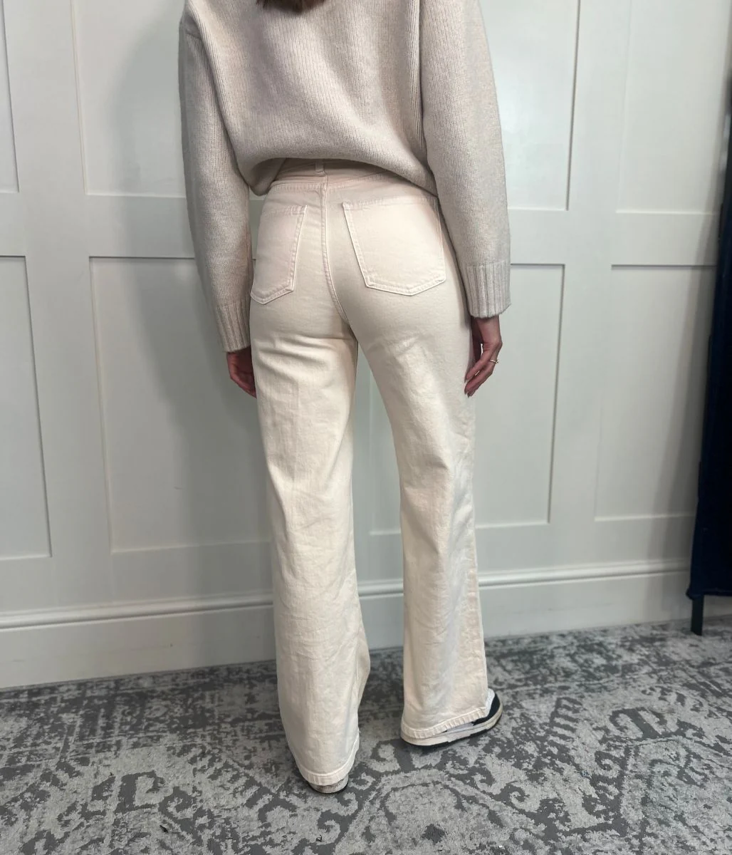 Ecru Denim Wide Leg Jeans - Image 4