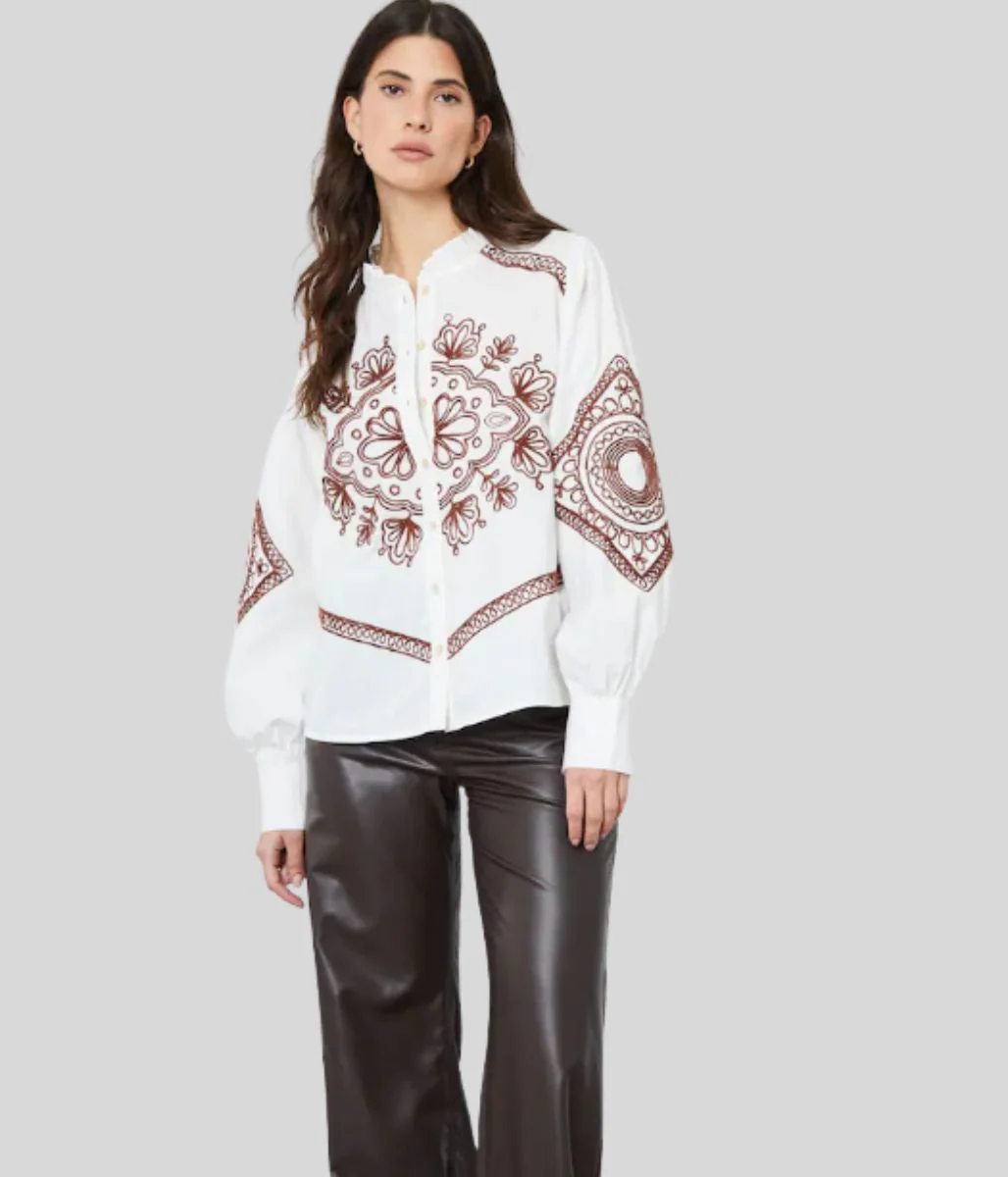 Ecru Embroidered Cotton Blouse - Image 2